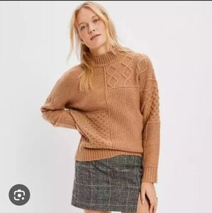 American Eagle Outfitters Camel Mock-neck Cable Knit Sweater